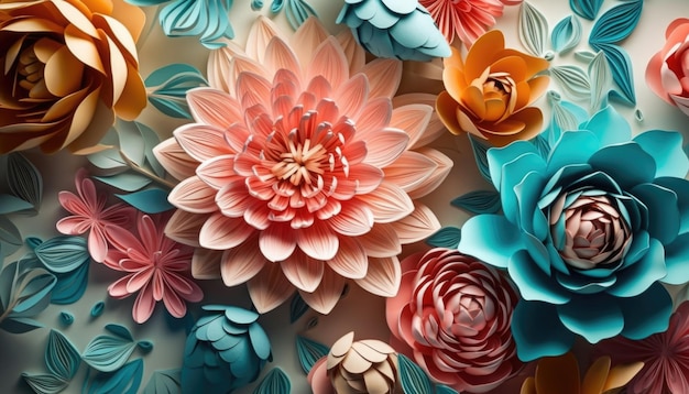 flores 3d coloridas renderizadas em 3D Creative Ai