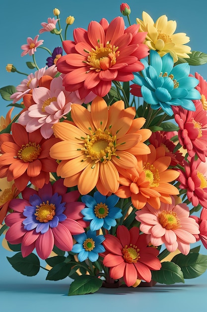 Flores 3D generadas por IA con un hermoso fondo colorido de acuarela natural
