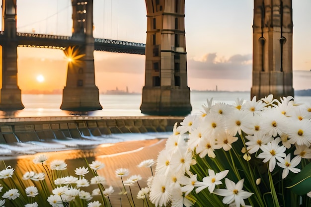 Flores à beira da ponte da baía