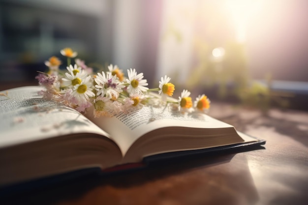 Las flores abren el libro de la mentira El pétalo de la temporada Genera Ai