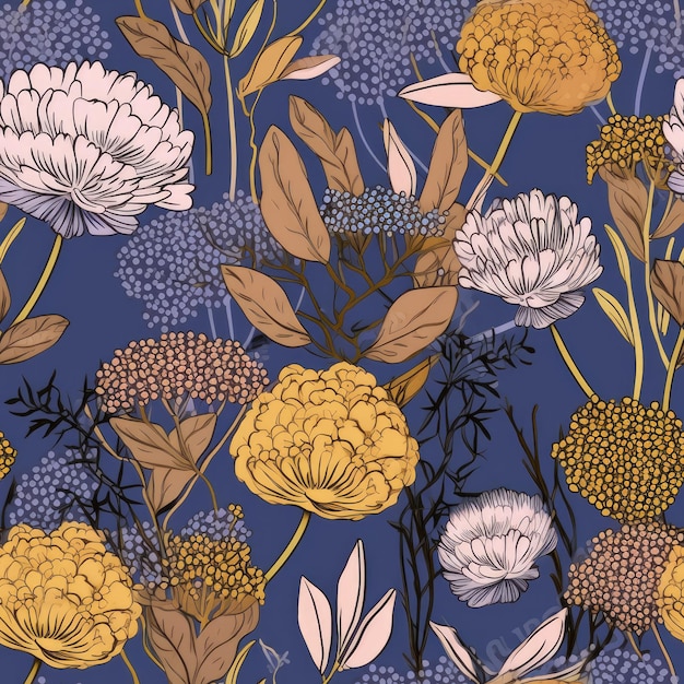 Flores abstractas dibujo estilo dibujo patrón floral transparente AI generativa