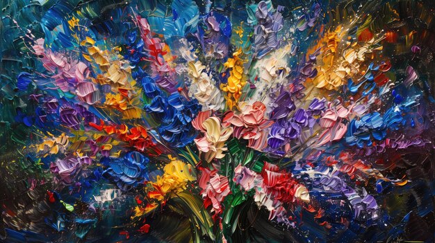 Flores abstractas pintadas en lienzo una vibrante obra de arte floral
