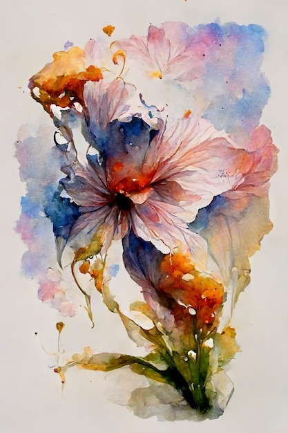 Flores abstratas em fundo aquarela espirrado