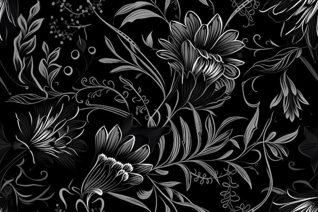 Foto flores abstratas em preto e branco sem costura ilustração generativa ai