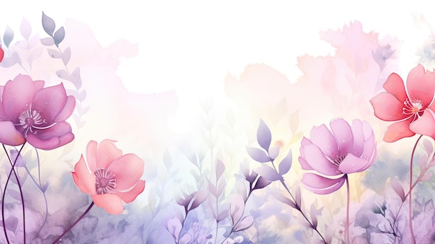 Flores de acuarela Banner web con espacio de copia IA generativa