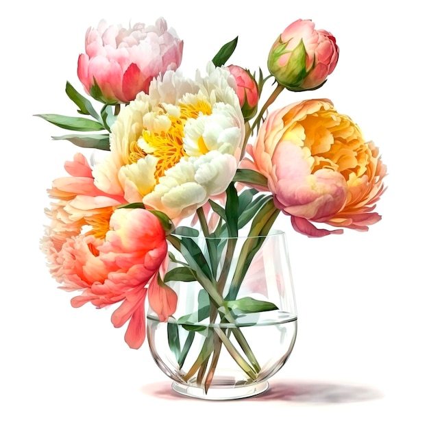 Flores acuarela pintura tarro de cristal con flores de jardín IA generativa