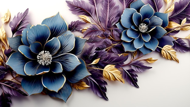 Flores al estilo del arte acuarela Elementos florales lujosos fondo botánico o diseño de papel tapiz impresiones e invitaciones postales Hojas de flores delicadas Ilustración 3D