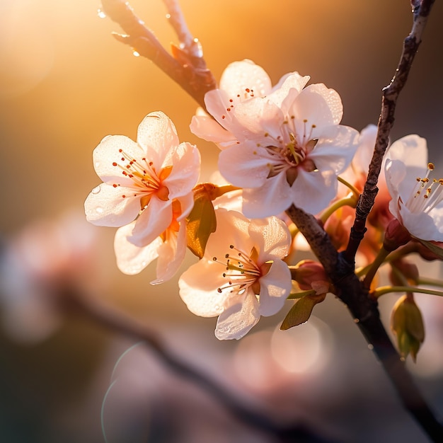 Flores de almendro al atardecer