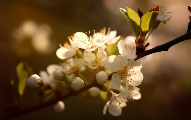 Flores de almendro con ramas y nuez de almendra de cerca Temporada de flores