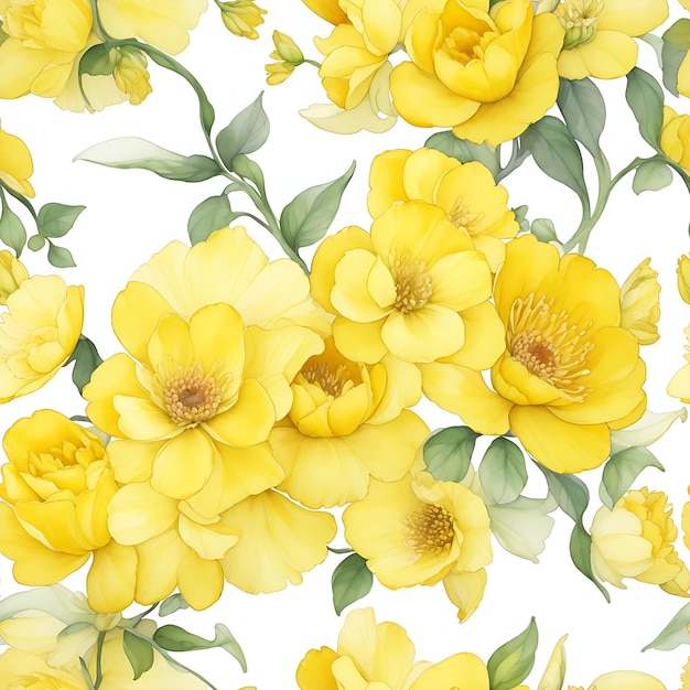 Flores amarelas aquarela padrões sem costura