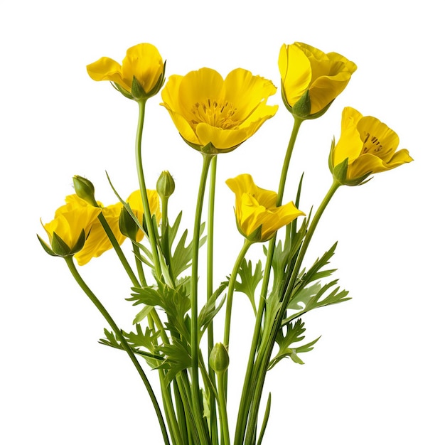 Flores amarelas de primavera isoladas em branco