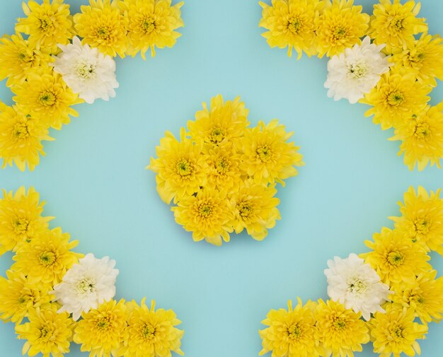 Flores amarelas e brancas em fundo azul