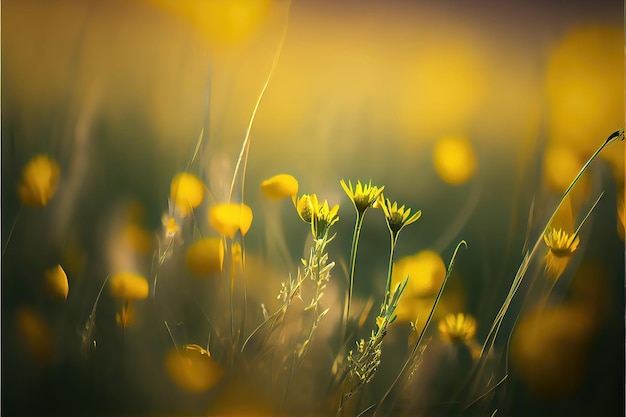 Flores amarelas em um campo com fundo amarelo