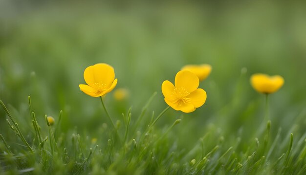 flores amarelas estão crescendo na grama e a grama é verde