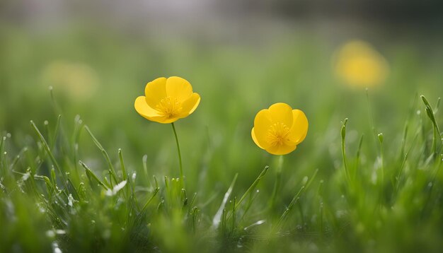 flores amarelas estão na grama e a grama é verde