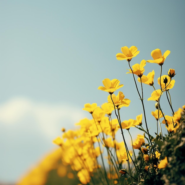 Flores amarelas generativas AI em um campo fecham