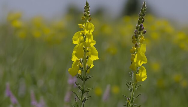 Flores amarelas num campo .