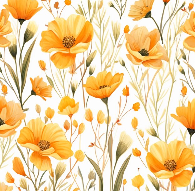 flores amarelas pintadas à mão ilustração em vetor fundo floral sem costura