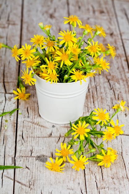 Flores amarelas selvagens no balde