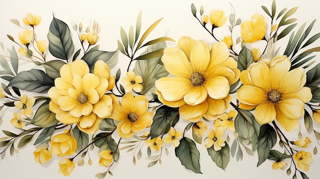 Flores amarillas acuarela patrón sin costuras