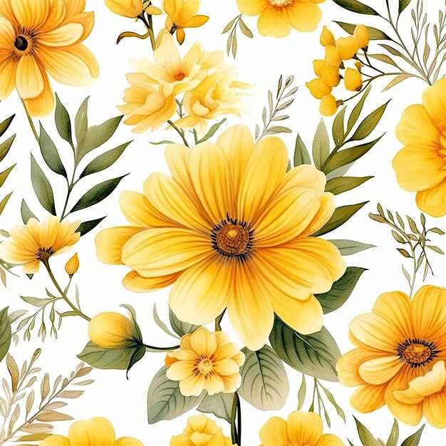 Flores amarillas acuarela patrones sin fisuras