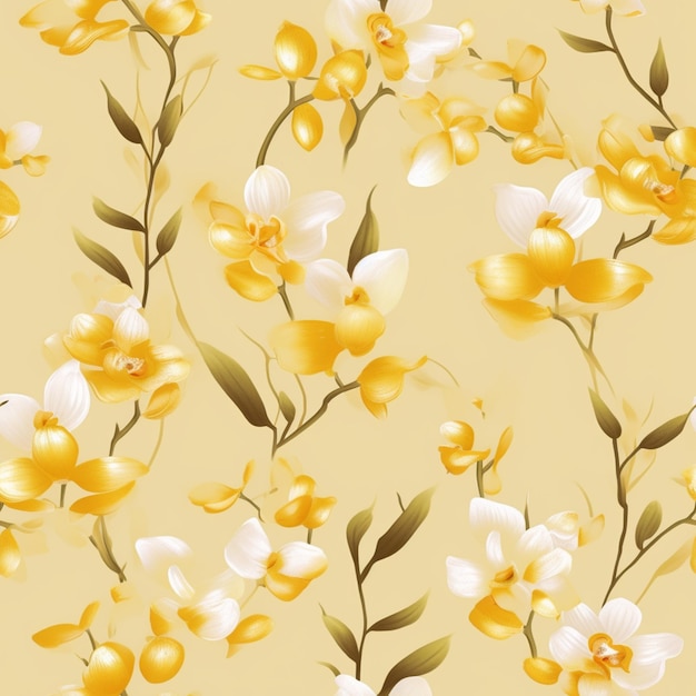 Flores amarillas y blancas sobre un fondo beige generativo ai