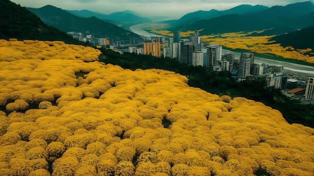 Foto flores amarillas en la ciudad montañosa de taitung, taiwán