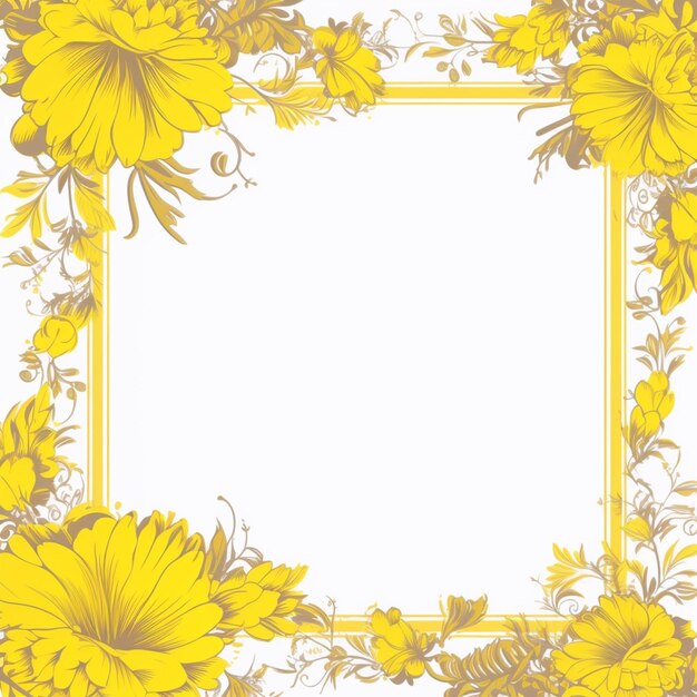 Foto flores amarillas y hojas marco con un fondo blanco generativo ai