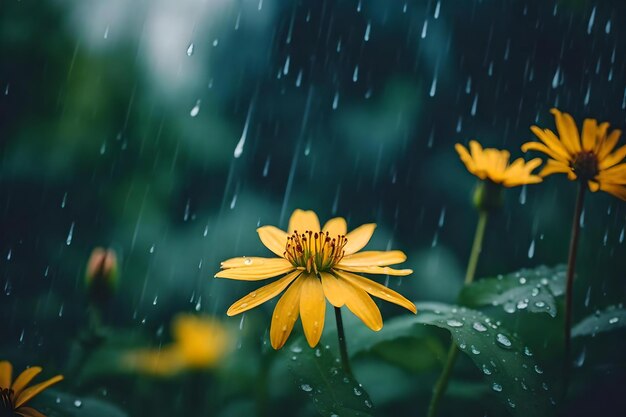 Foto flores amarillas bajo la lluvia