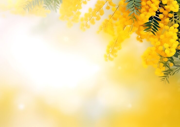 flores amarillas en una rama contra un fondo amarillo brillante