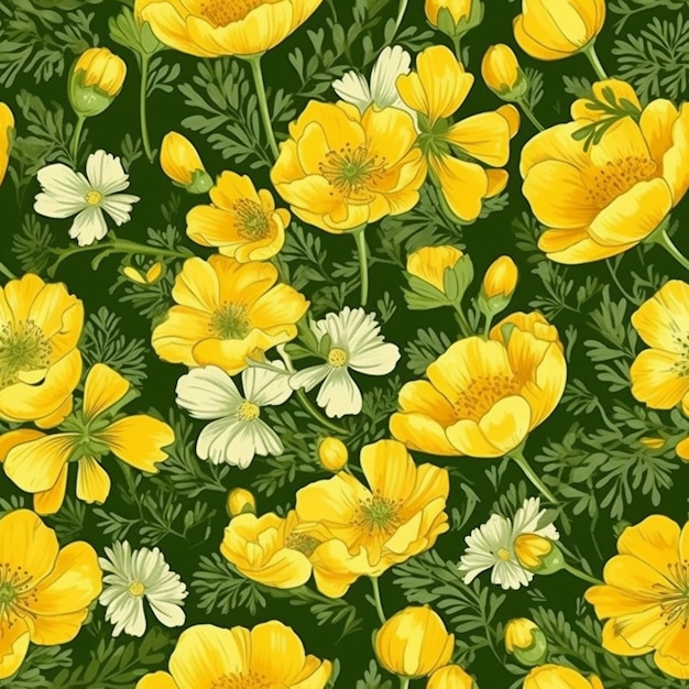 Flores amarillas sobre un fondo verde.