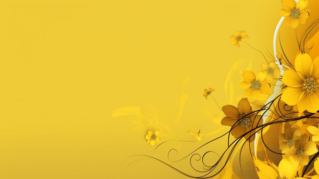 Flores amarillas con tallos arremolinados y hojas sobre un fondo amarillo generativo ai
