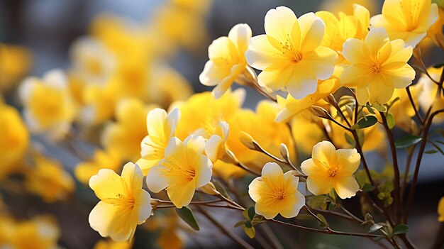 Foto flores amarillas vibrantes en plena floración generadas por la ia