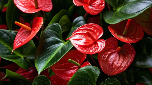 Foto flores de anturio dinámicas y vívidas generativas ai