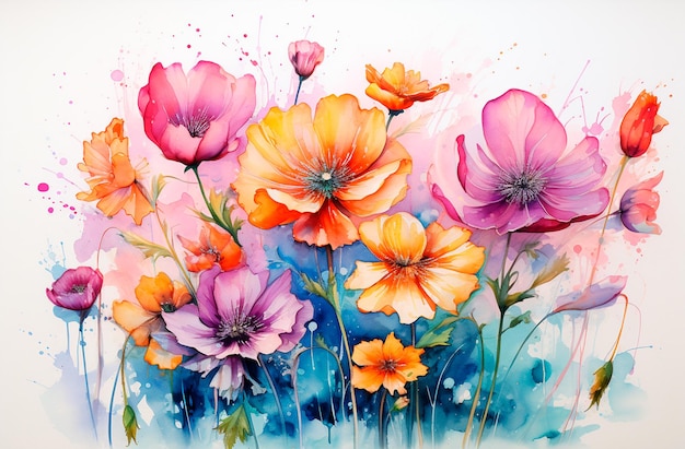 Flores aquareladas em papel aquarelado Belas ilustrações