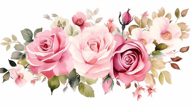 Flores aquareladas pintadas à mão bouquets florais vintage com rosas cor-de-rosa e pêssego
