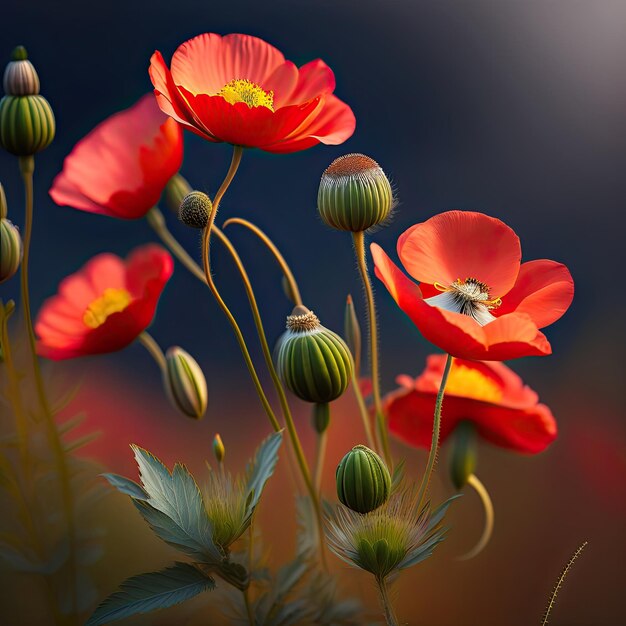 Flores de arbusto de amapola