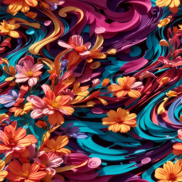 Foto flores de arte 3d digital coloridas obras de arte de patrones sin costura diseño de fondo floral ai generado