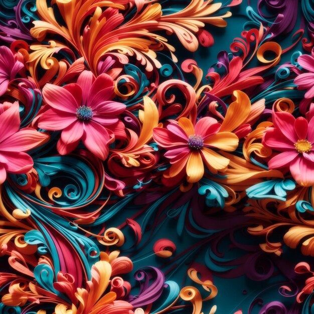 Flores de arte 3D digital coloridas obras de arte de patrones sin costura diseño de fondo floral ai generado