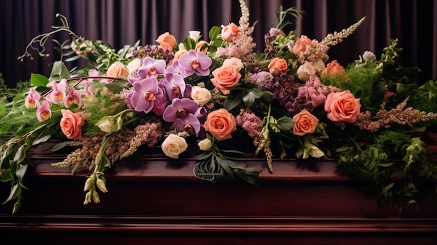 Flores en un ataúd en los servicios funerarios Ai Generativo