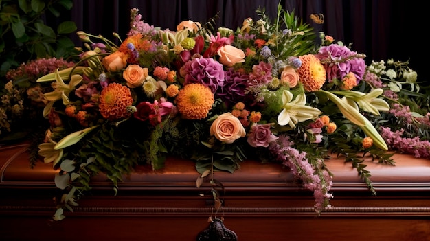 Flores en un ataúd en los servicios funerarios Ai Generativo