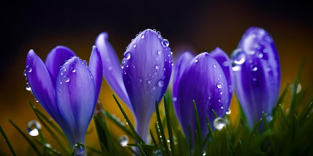 Flores de azafrán bajo la lluvia