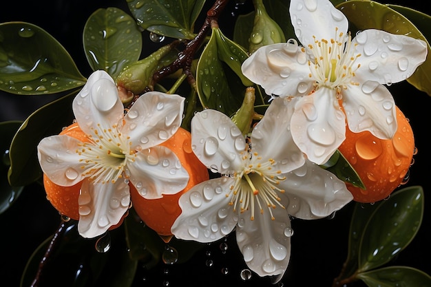 Flores de azahar con gotas de agua Una delicia pintada AI