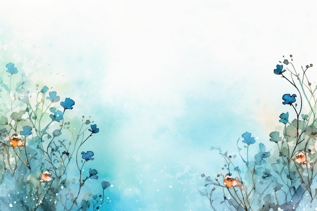 Flores azuis em um fundo azul com um lugar para texto