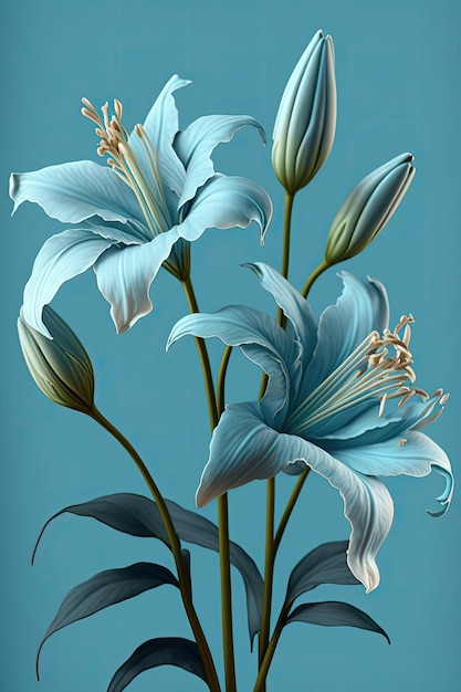 Flores azuis em um fundo azul