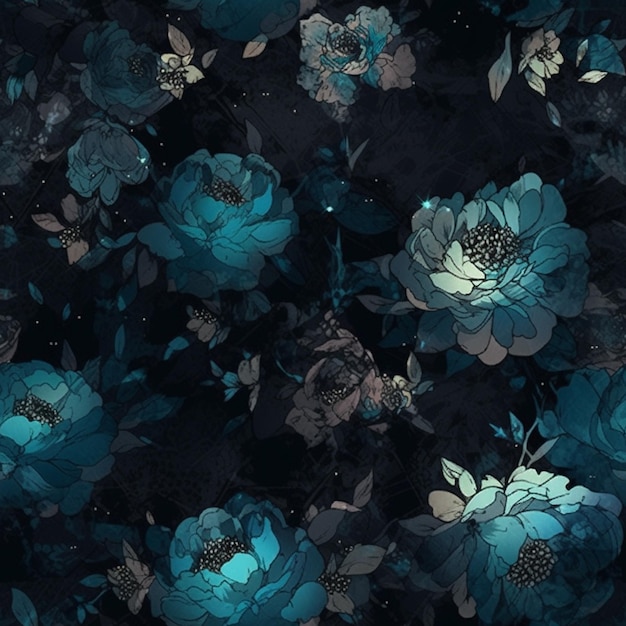 Foto flores azuis em um fundo preto