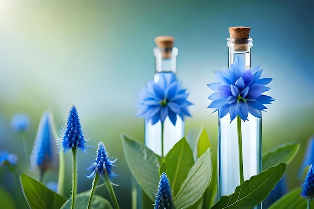 Flores azuis em um jardim com fundo verde