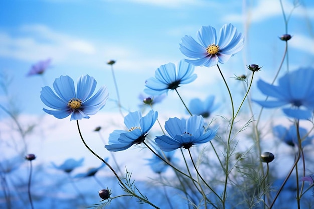 flores azules en el cielo