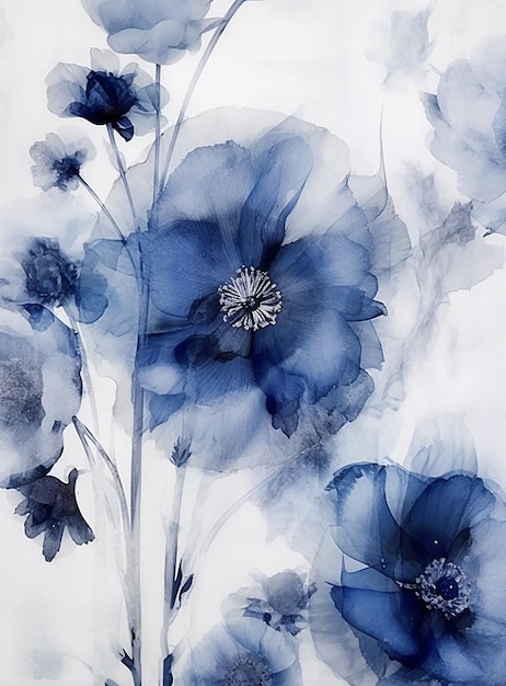 Flores azules diluidas en exhibición en el estilo