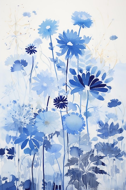 flores azules en un fondo azul